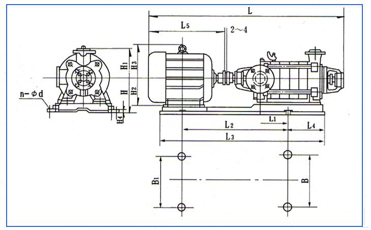 D、DG型臥式多級(jí)離心泵安裝結(jié)構(gòu)圖
